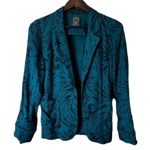 ARITZIA TALULA Kent Teal Black Tiger Print Open Long Sleeve Blazer Jacket Sz 2